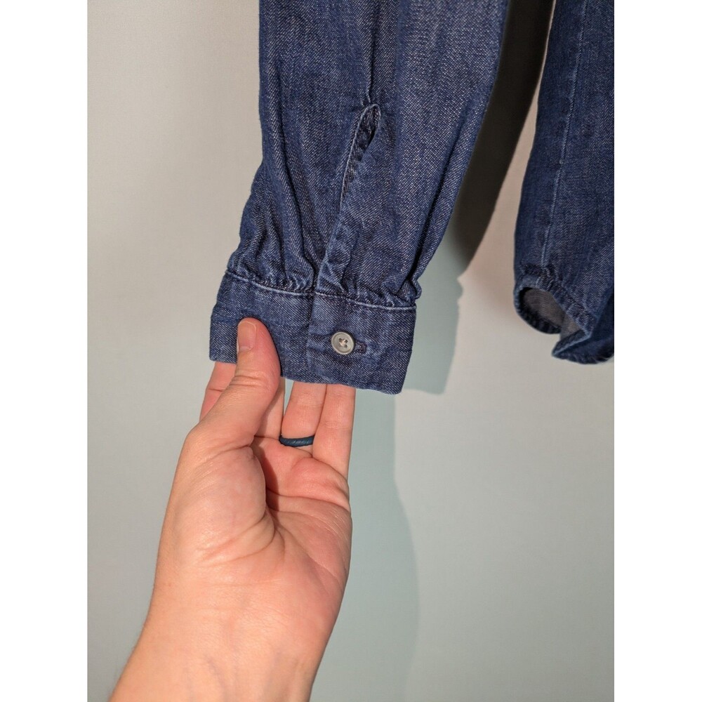 J. Crew Blouse XS Women's Blue Denim Chambray Bow Tie Neck Long Puff Sleeve - Picture 4 of 8